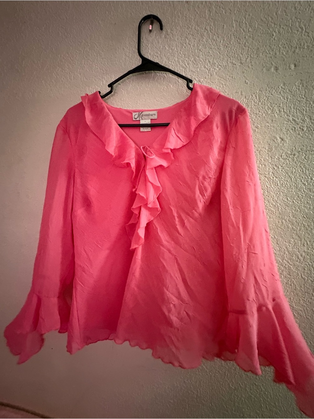 dressbarn Coral Pink Ruffle Front Blouse
